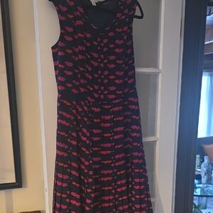 Halogen Pink and Black Fit and Flare Midi Dress